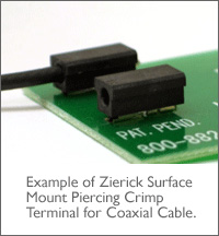 Example of Zierick Surface Mount Piercing Crimp Terminal for Coaxial Cable